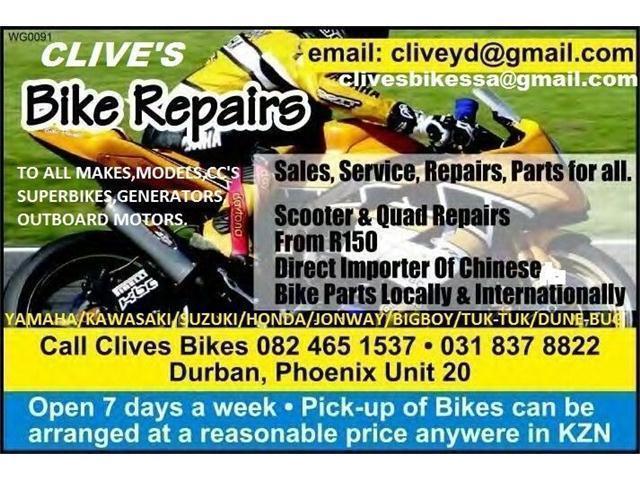 BIKE REPAIRS/ PARTS OPEN 6 DAYS A WEEK@CLIVES BIKES