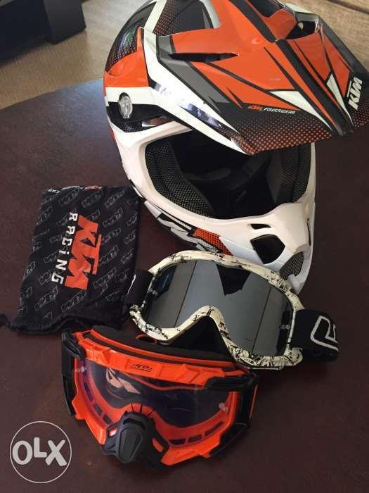 KTM Helmet with two sets of goggles for SALE!