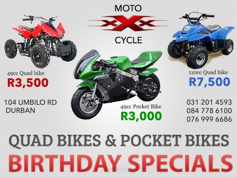 49cc, 110cc & 125cc Quad Bikes & Pocket Bikes on Special!