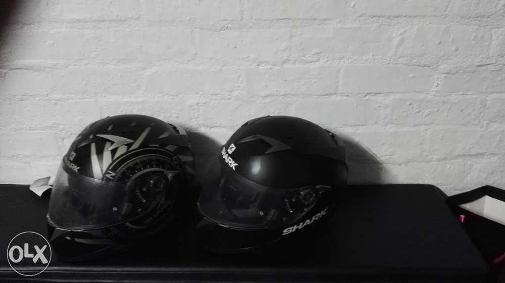 Shark motor cycle helmets for sale. 1x large and 1x small