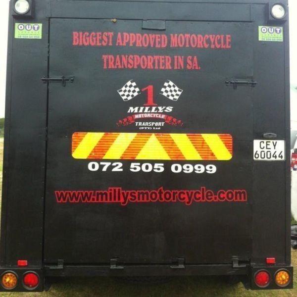 Motorfiets vervoer deur Milly's Motorcycle Transport