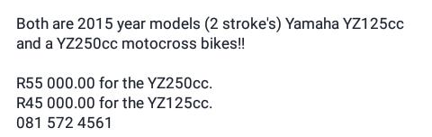 2 Motocross bikes yamaha