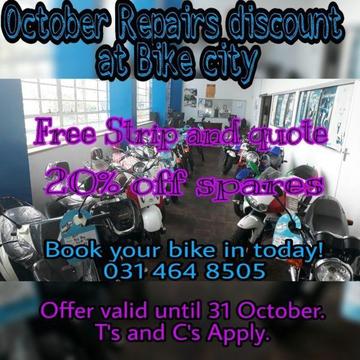 Workshop Specials valid until October 31st only at Bike City!