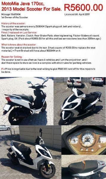 Motomia 170cc 2013 scooter , R5600.00 neg