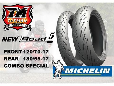 MICHELIN ROAD 5 - 120 FRONT 180 REAR COMBO SPECIAL @ TAZMAN MOTORCYCLES