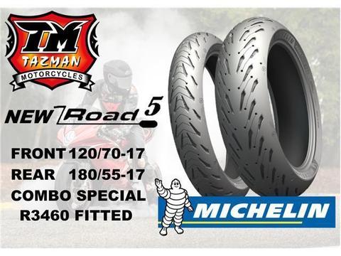 MICHELIN ROAD 5 - 120 FRONT 180 REAR COMBO SPECIAL @ TAZMAN MOTORCYCLES