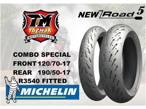 MICHELIN ROAD 5 - 120 FRONT 190 REAR COMBO SPECIAL @ TAZMAN MOTORCYCLES