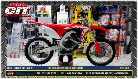 2018 Honda CRF450R WITH R5000 ACCESSORIES INCLUDED (5HOURS DONE)