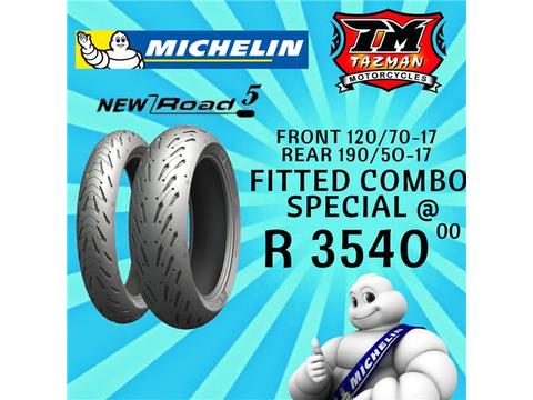 MICHELIN ROAD 5 - 120 FRONT 190 REAR COMBO SPECIAL @ TAZMAN MOTORCYCLES