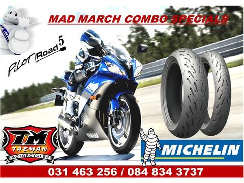 MICHELIN ROAD 5 MAD MARCH COMBO SPECIALS @ TAZMAN MOTORCYCLES 